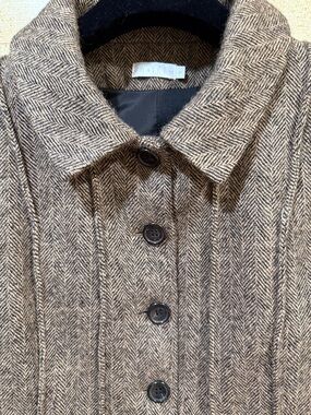 CHAIKEN made in USA 🇺🇸 Herringbone trendy cropped Brown Wool-Blend Pea Coat